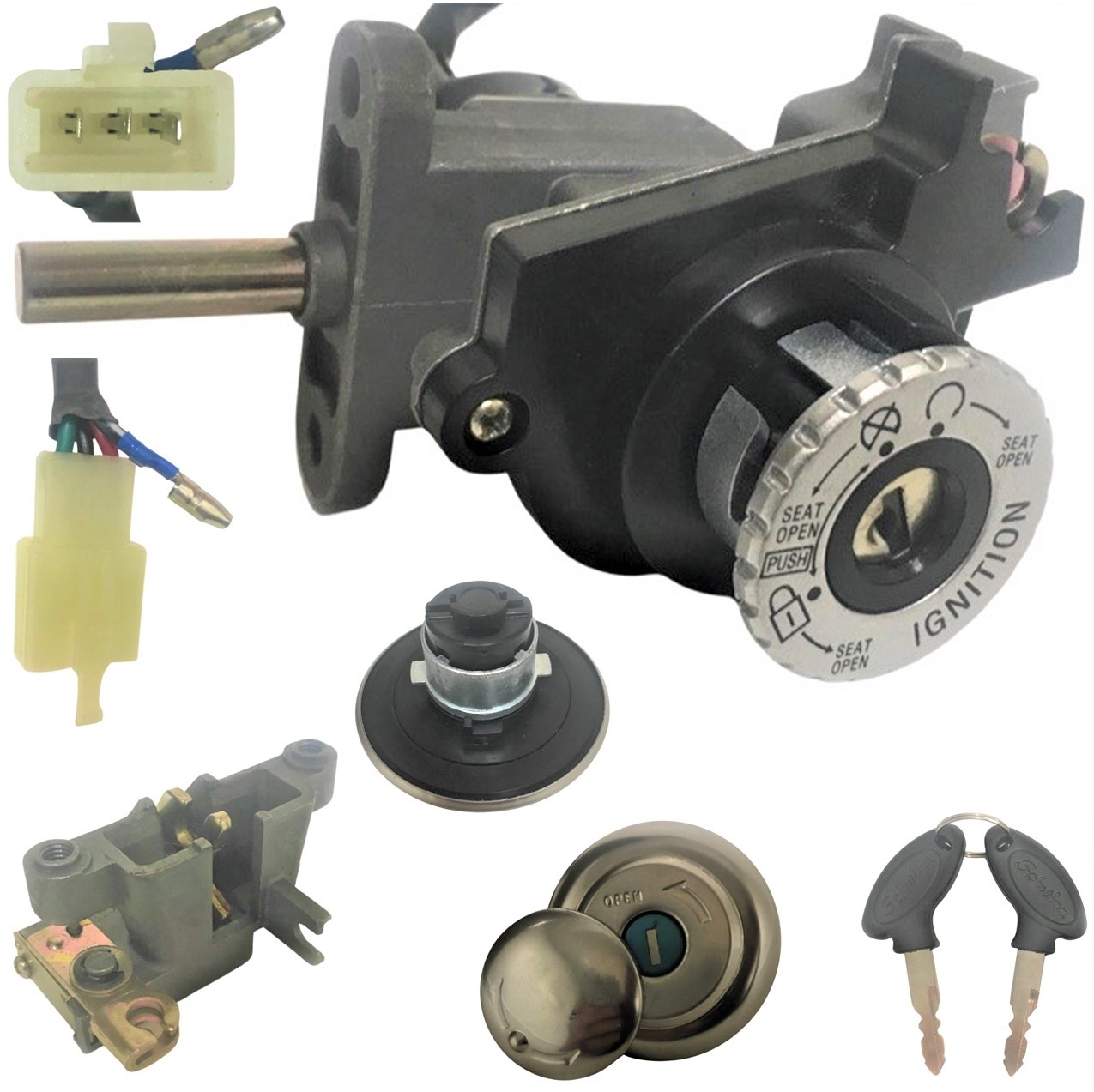 Ignition Switch (seat release type) 3/3 FM Jack, 1 bullet connector Bolt holes c/c=50mm