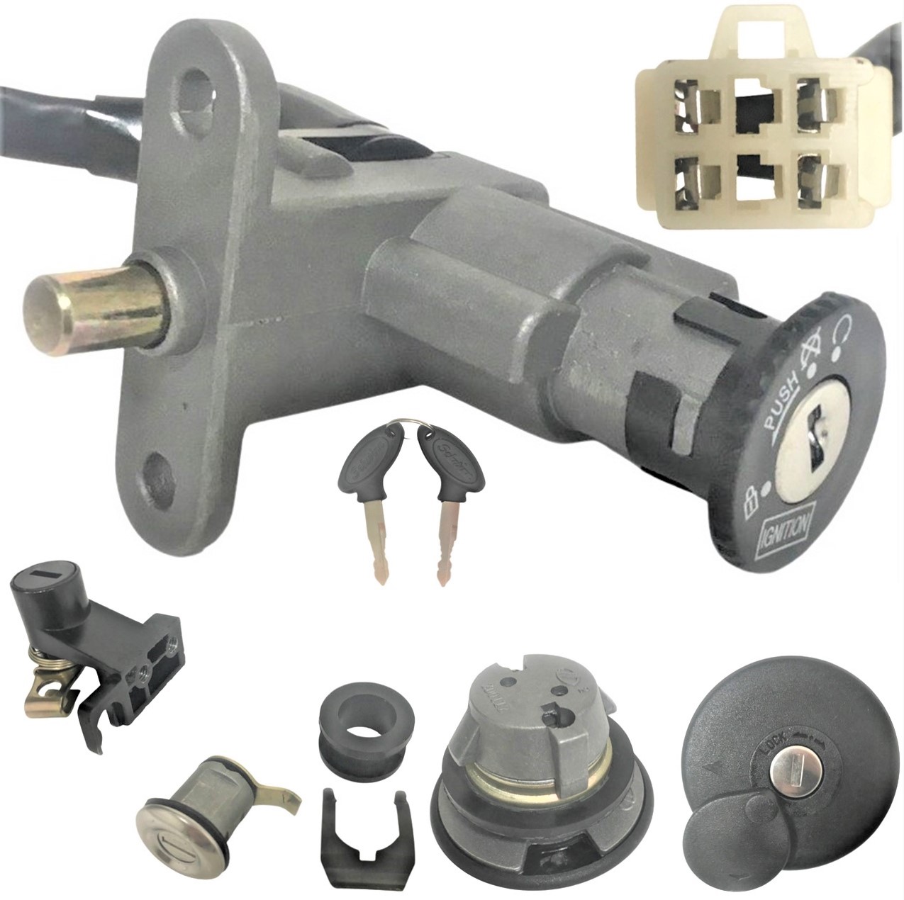 Ignition Switch With gas Cap & 2 Locks 4 Pin in 6 Pin Male Jack Bolts c/c=50mm