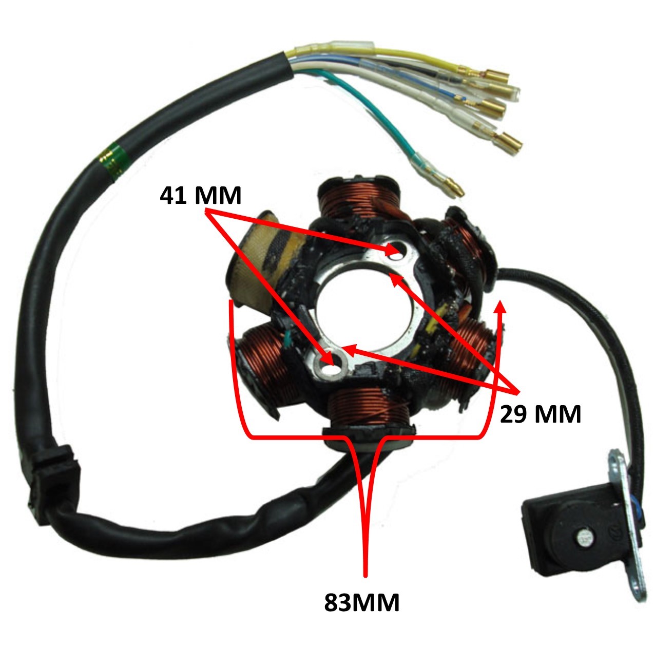 Stator 50-125cc 4 Stroke Fits Many Chinese ATVs, DirtBikes 6 Coils 5 Wires OD=83 ID=29 H=27 Bolts c/c=41