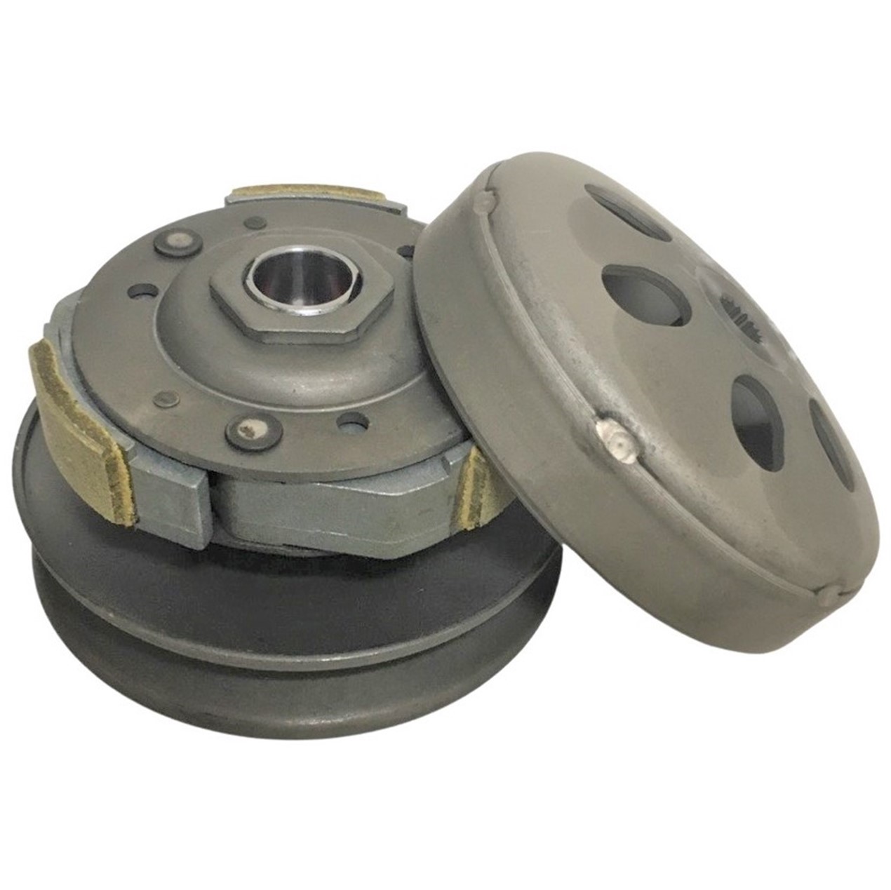 Rear Drive Clutch-Driven Pulley GY6-125, GY6-150 Chinese ATVs, GoKarts, Scooters Bell ID=125mm, Shaft =15mm, Splines=19 - Click Image to Close