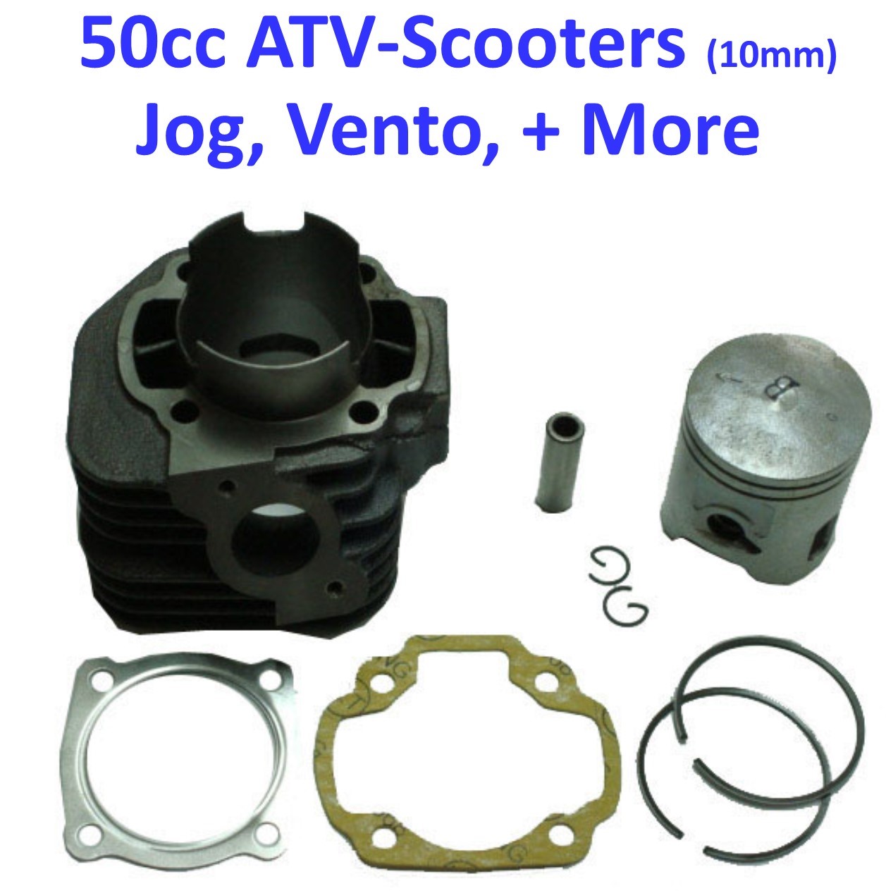Cylinder Piston Top End Kit 49cc 2 Stroke ATVs, Scooters B=40mm Pin=10mm H=64mm Baccio, Benelli, Jog, QJ, Vento