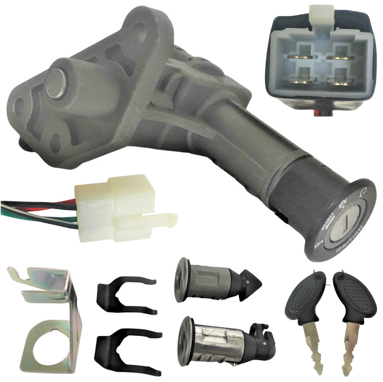 Ignition Switch Set Fits Many Chinese Scooters 4 Pins in 4 Pin FM Jack Bolts c/c=72mm