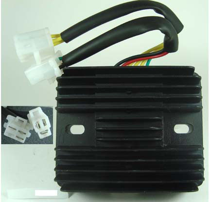 Voltage Regulator Rectifier 200-300cc Chinese ATVs, GoKarts, Scooters 3 Pin in 3 Pin Jack + 3 Pins in 4 Pin Jack 110x85, Bolts Ctr to Ctr 80mm