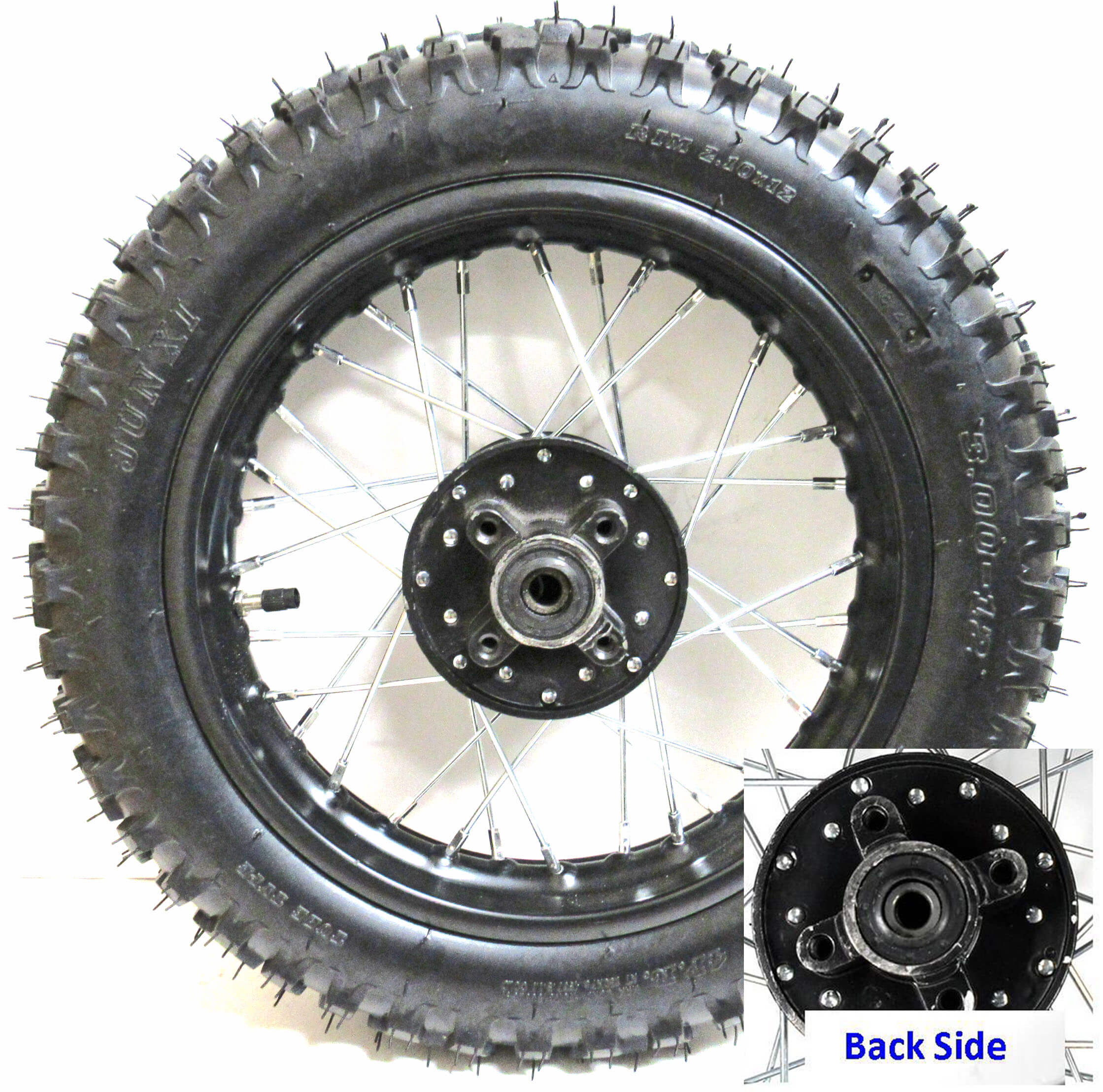 Rear Wheel with Tire Rim=1.85x12 Tire=3.00x12 Disc Brake Side 1 Bolts Cross C/C=68mm Side 2 = 66mm Axle ID=12mm Seal 20x37x7x6
