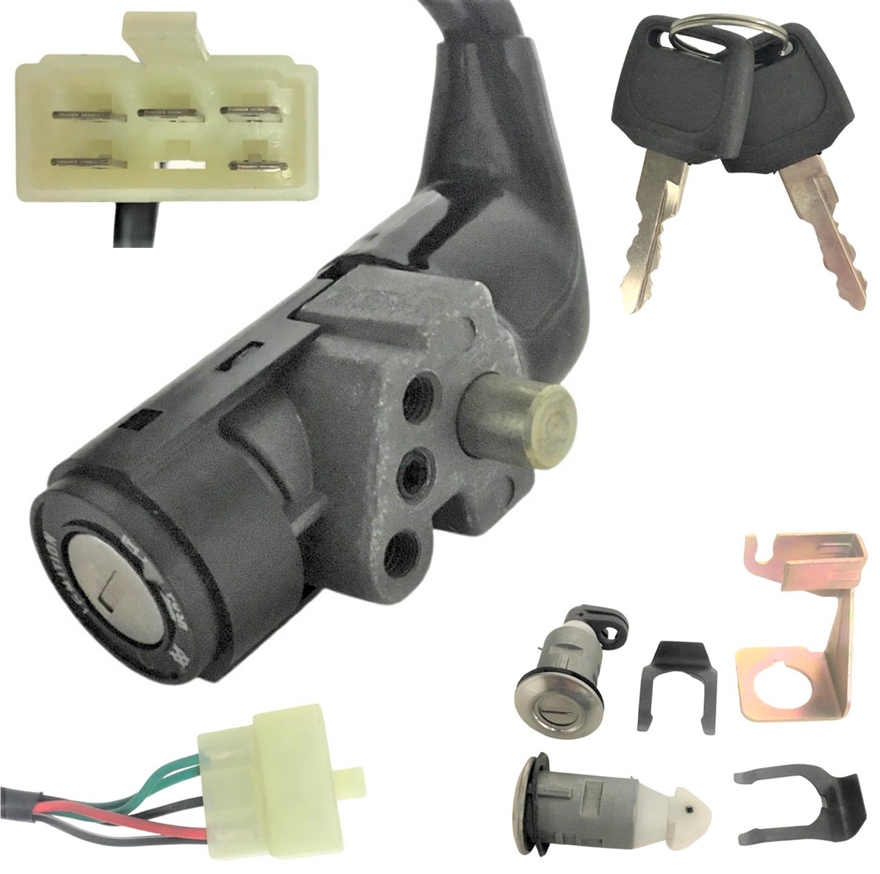 Ignition Switch Fits Many 50-150 Scooters With Seat and Trunk Lock 5 Pin in 6 Pin Female Jack Bolts c/c=18mm