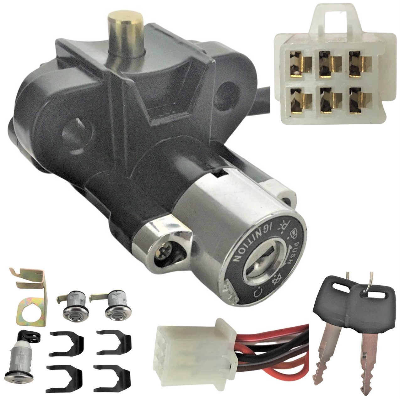 Ignition Switch Fits Many 150-250 Scooters With 3 Locks 6 Pin in 6 Pin Jack Bolts c/c=50mm