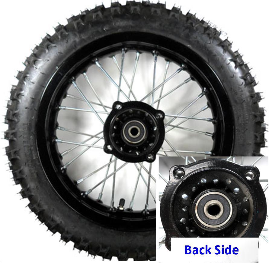 Rear Wheel with Tire Rim=1.85x12 Tire=3.00x12 Disc Brakes Side 1 Bolts Cross c/c=90mm Side 2=100mm Axle ID=12mm