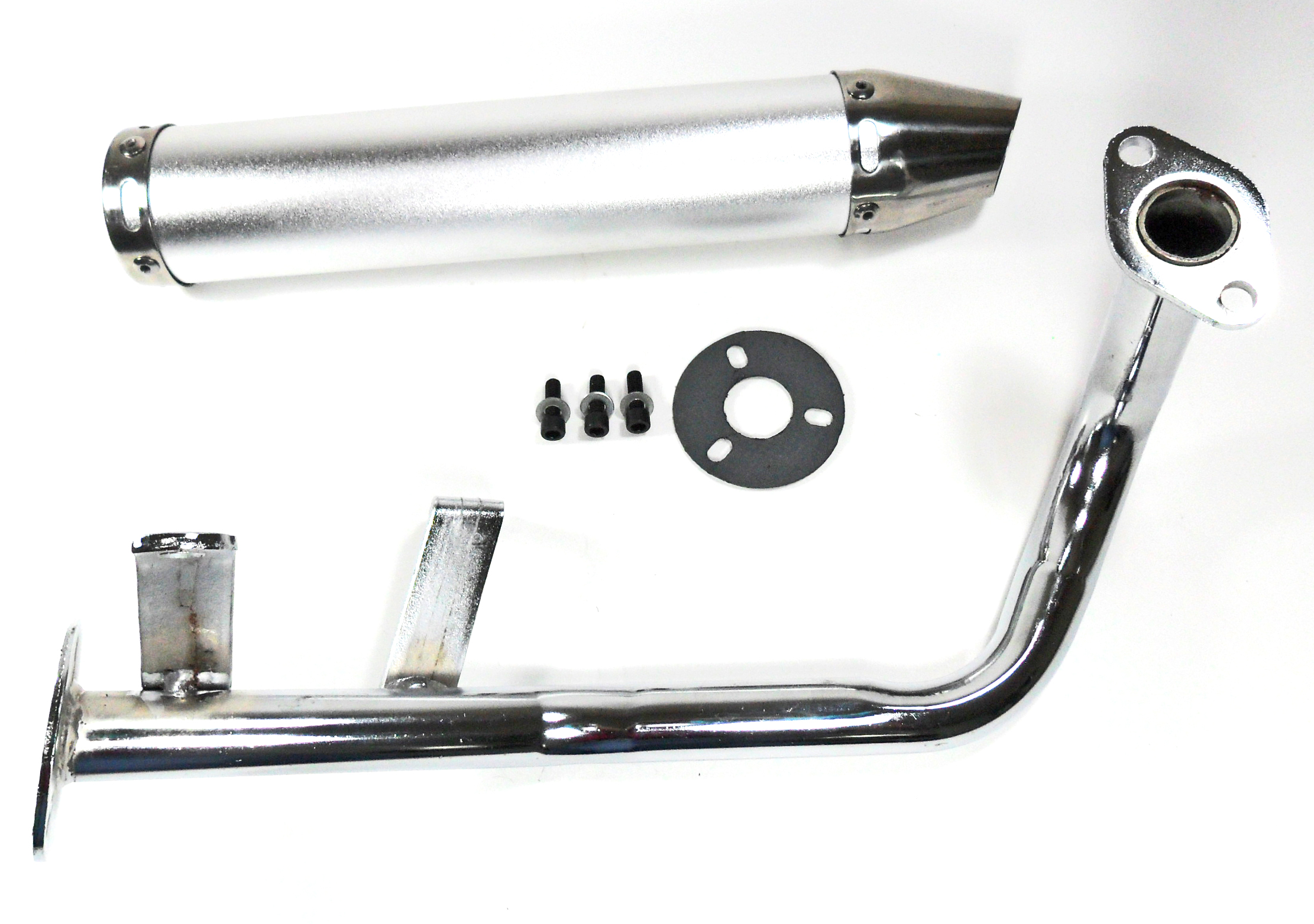 HIGH PERFORMANCE CHROME Exhaust Pipe Fits Most GY6-50 QMB139 49cc Chinese Scooter Motors Canister L=280mm D=60mm