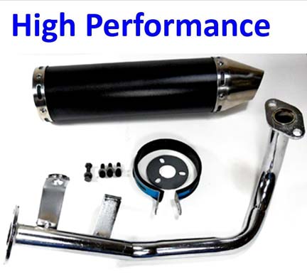 Exhaust Pipe HIGH PERFORMANCE BLACK/CHROME Fits Most GY6-50 QMB139 49cc Chinese Scooter Motors Canister L=300mm D=88mm - Click Image to Close