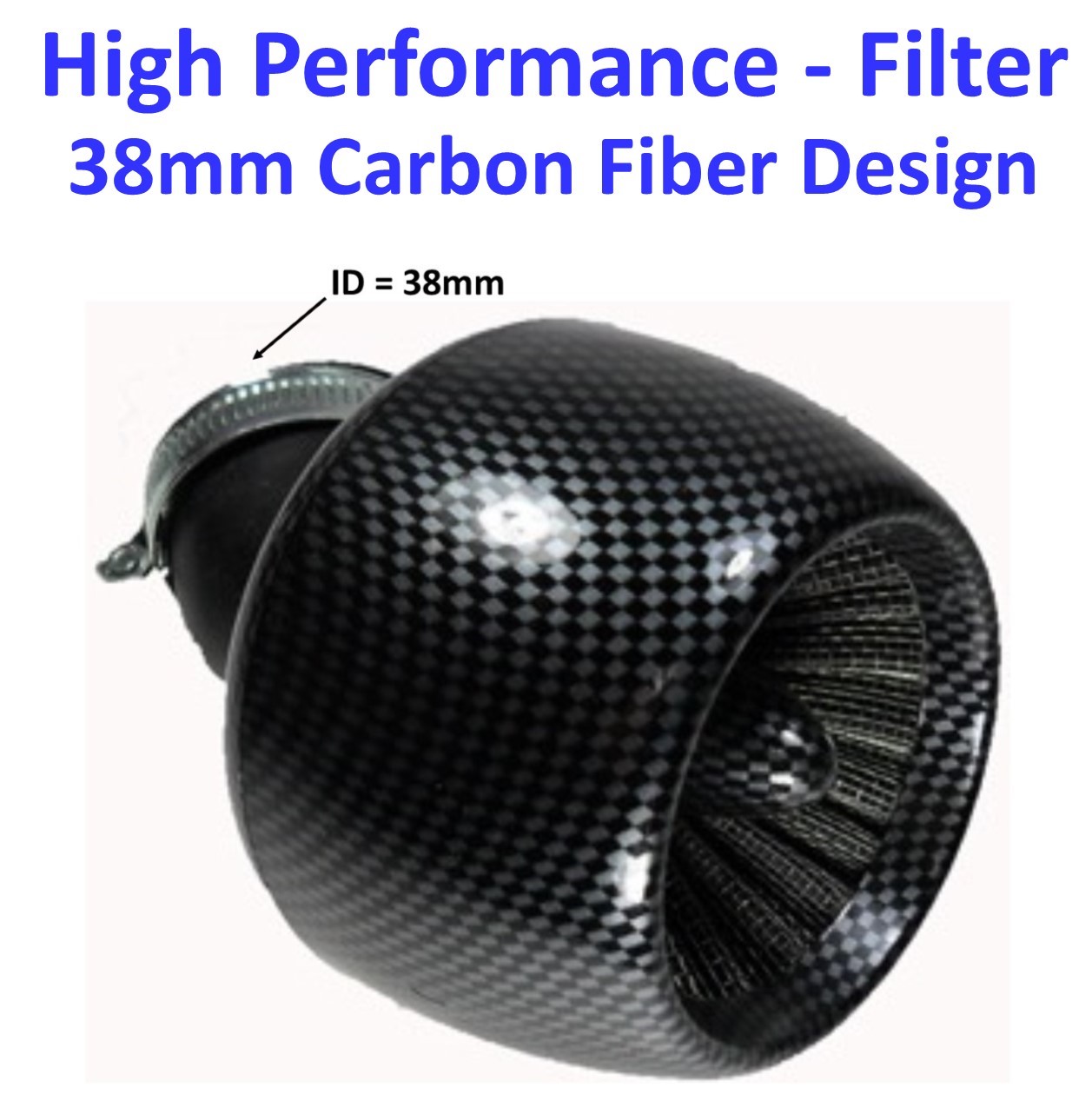 High Performance Carbon Graphite Air Filter ID=38mm Fits 49cc Scooters with PD18J Carburetors - Click Image to Close