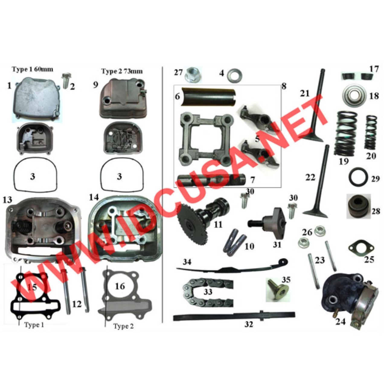 Cylinder Heads & Parts 2 Stroke and 4 Stroke For 49-260cc Engines