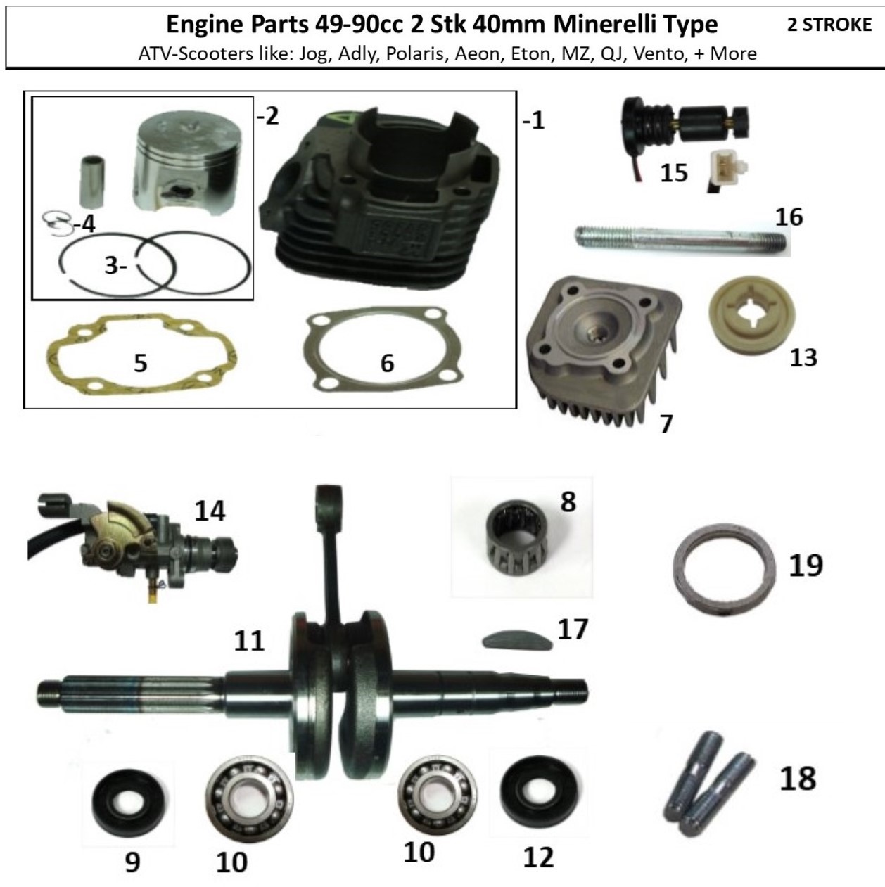 Cylinder Piston Kit Head - Crankshaft - Bearings