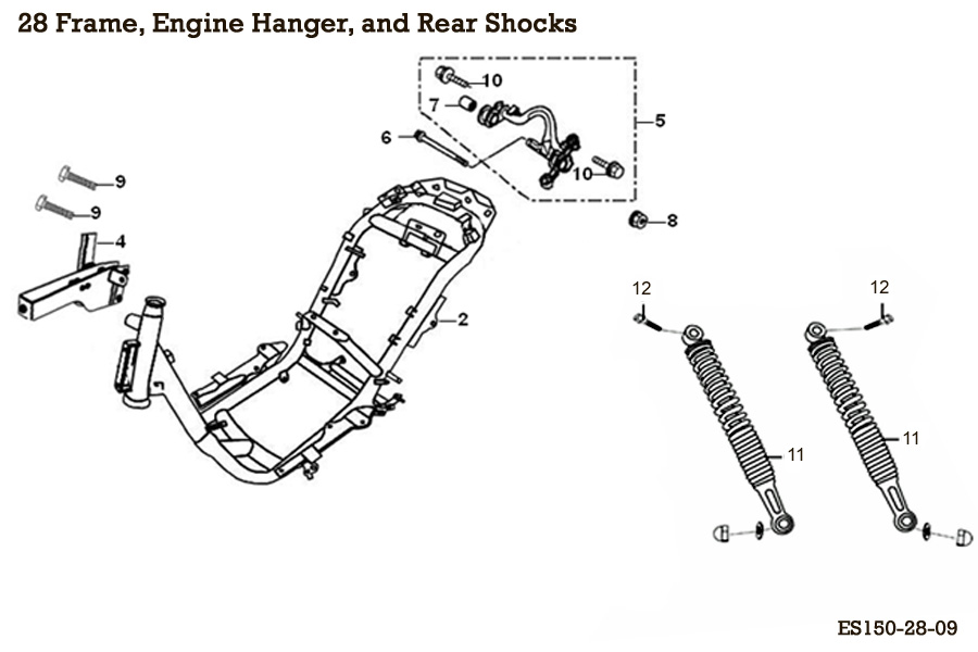 Frame, Engine Hanger, & Rear Shocks