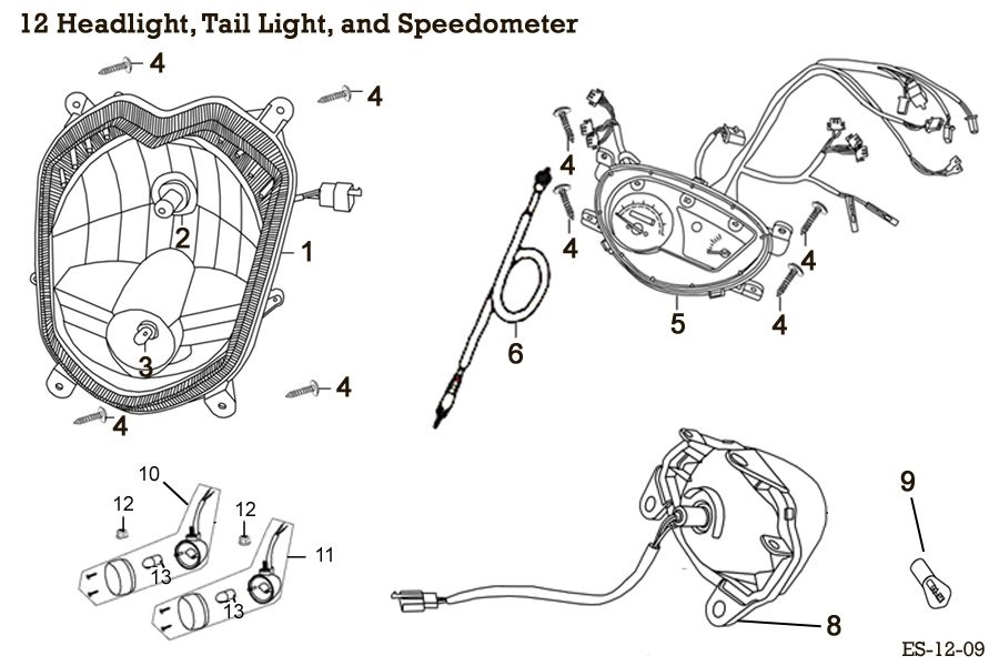  Head Light, Tail Light, and Speedometer