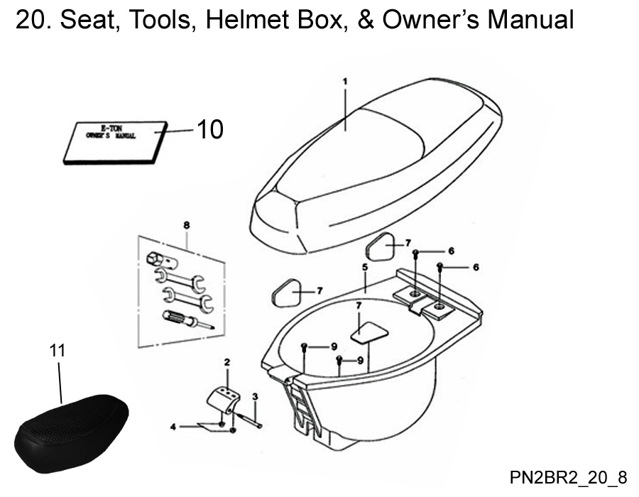  Seat, Tools, Helmet Box, and Owner's Manual