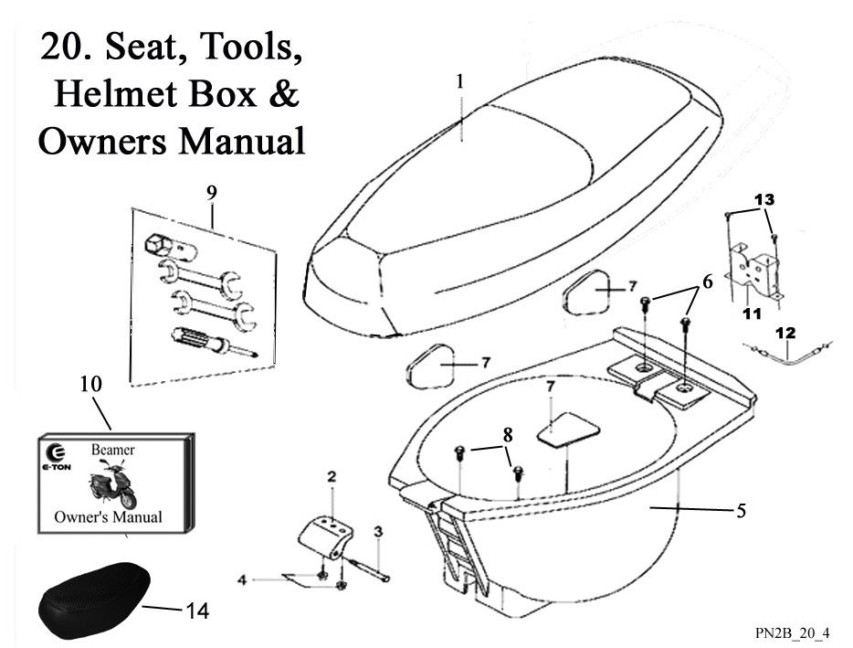  Seat Tools Helmet Box and Owner's Manual