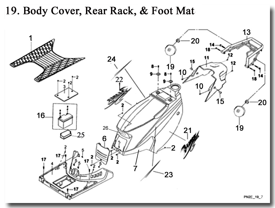 Body Cover, Foot Mat, Rear Rack