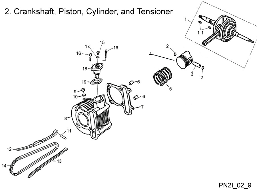  Crankshaft, Cylinder, Piston, and Tensioner