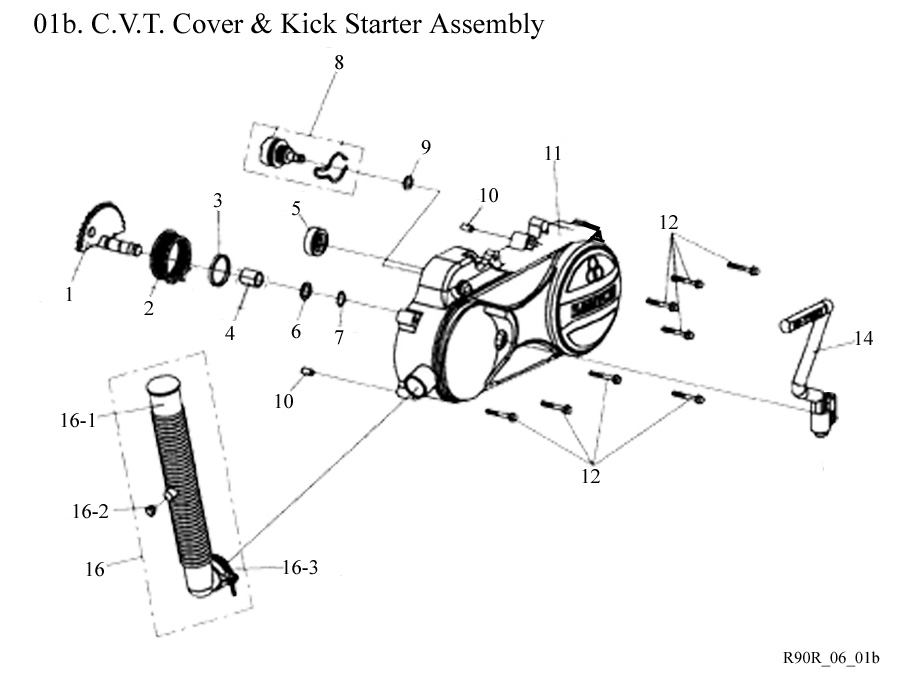 CVT Clutch Cover and Kick Starter Assembly