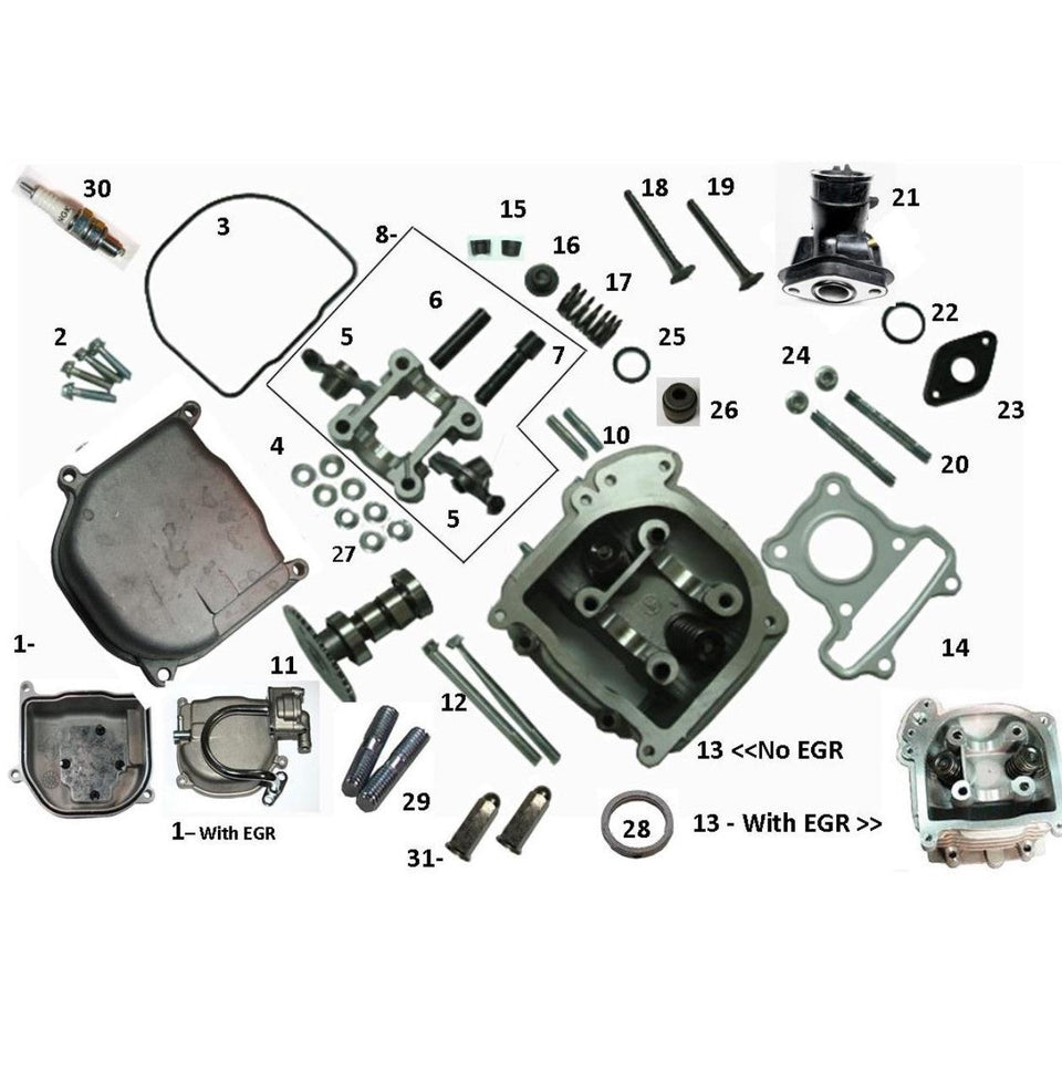GY6 49cc-100cc (QMB139) - Cylinder Head - Valves, Camshaft-Covers-Parts