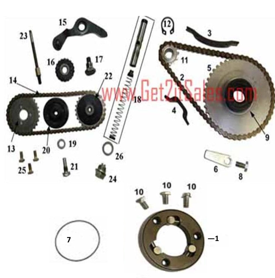 Starter Clutches, Starter Chains, Timing Chains, & Gears for 50cc ATVs & Dirt Bikes