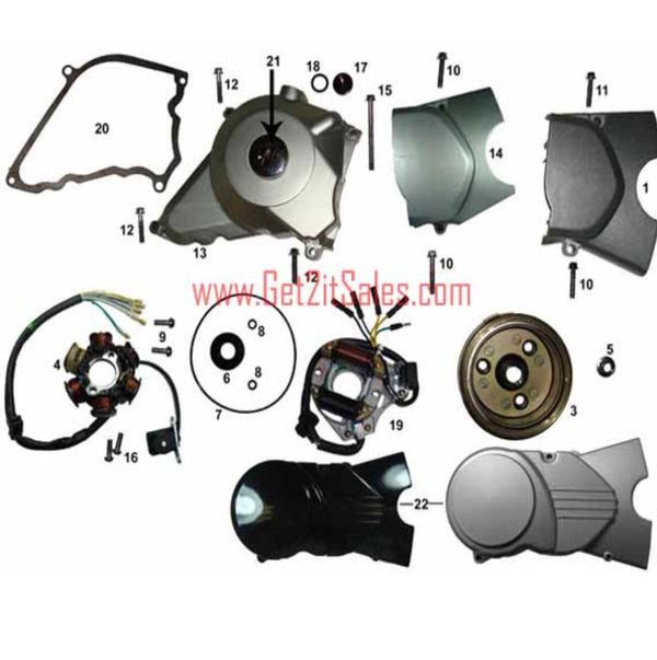 Stator, Flywheel, Covers (Bottom Mount 2 Bolt) for 50cc ATVs & Dirtbikes