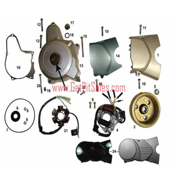 Stators, Flywheels, & Covers (Top Mount 3 Bolt) for 50cc ATVs & Dirtbikes