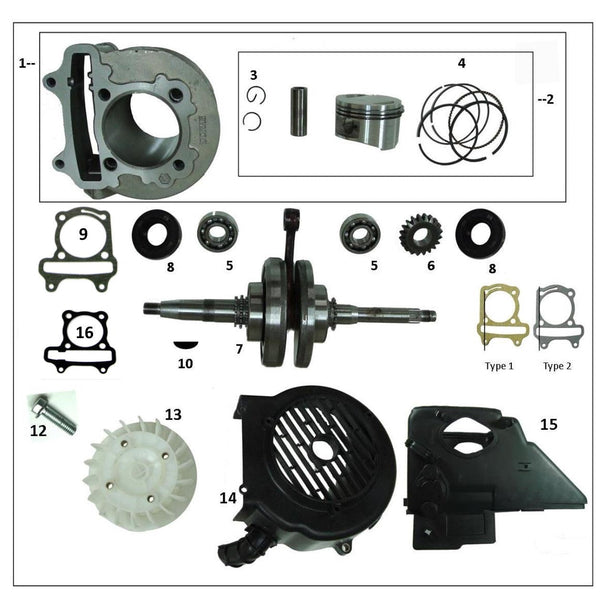 GY6 170cc, 180cc, 200cc - Cylinder, Piston, & Crankshaft