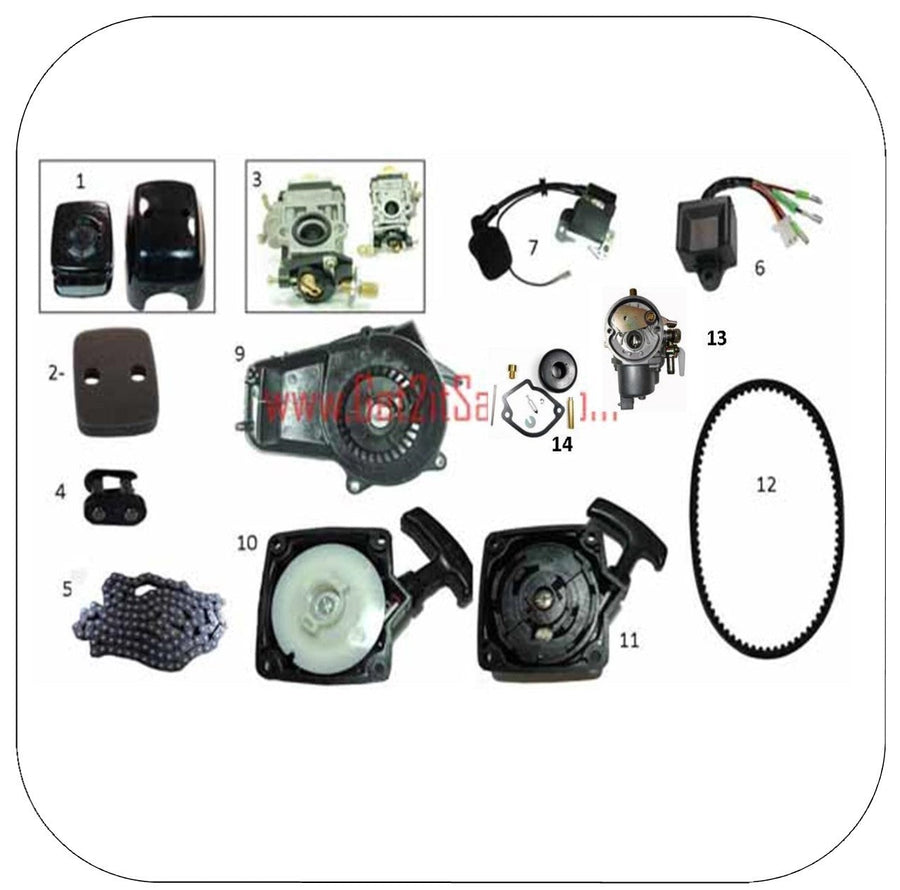 Pocket Bike Parts, Carbretors, Belts, Coils, etc.