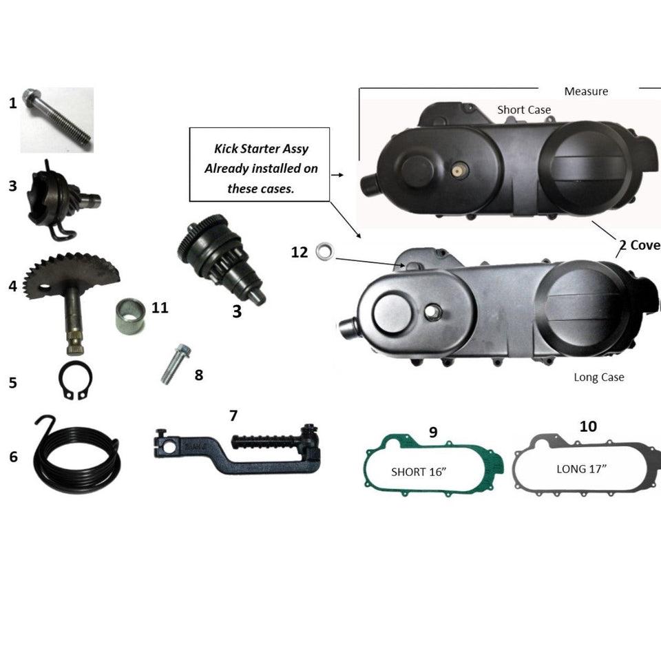 GY6 49cc-100cc (QMB139) - Clutch Cover - Kick Starter, Starter Bendix & Bushing