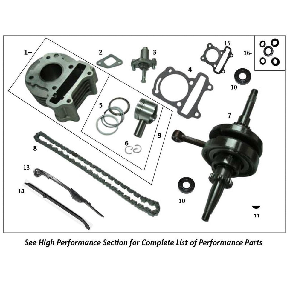 GY6 49cc-100cc (QMB139) - Cylinder, Piston, & Crankshaft