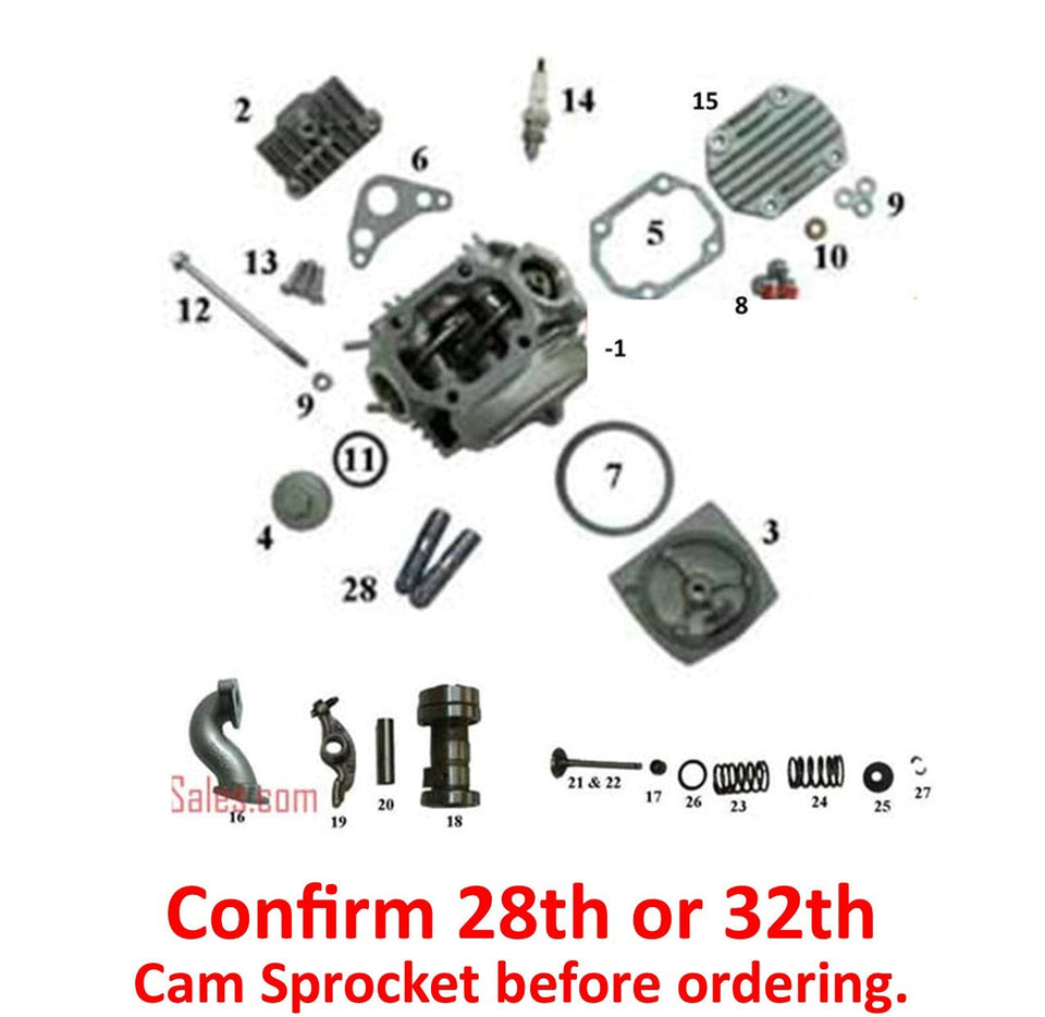 Cylinder Head - Gaskets - Valves - Parts - Confirm Cam Sprocket 28 or 32th