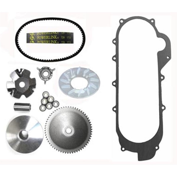 Variator Belt Kit, Long Case Chinese GY6 QMB139 49cc Scooter  729x17.5x30 Powerlink Belt, Crankcase Gasket  Shaft=14mm