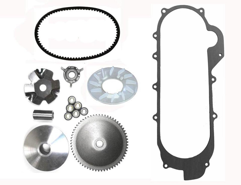 Variator Belt Kit, Long Case Chinese GY6 QMB139 49cc Scooter  729x17.5x30 Powerlink Belt, Crankcase Gasket  Shaft=14mm