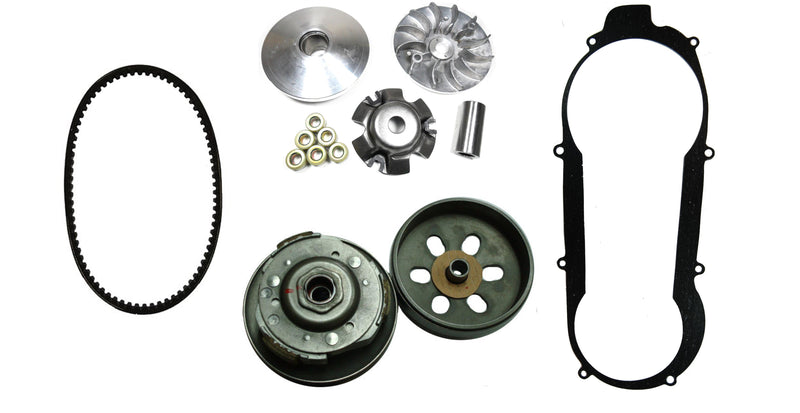 ATV - GoKart Clutch & Belt Kit - 150cc  Front Clutch Variator, Rear Clutch Pulley,  Drive Belt & Belt Cover Gasket