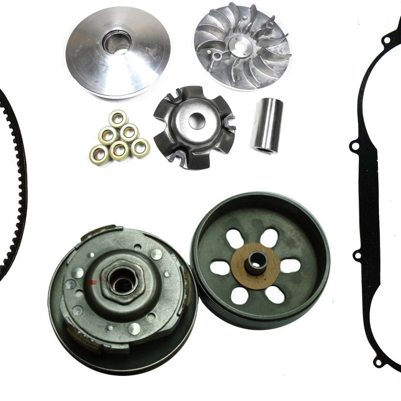 ATV - GoKart Clutch & Belt Kit - 150cc  Front Clutch Variator, Rear Clutch Pulley,  Drive Belt & Belt Cover Gasket