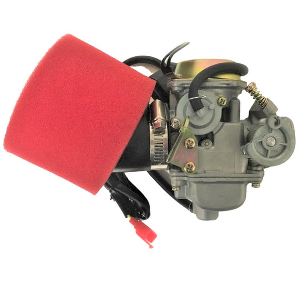 Top Quality PD24J Carburetor with 2-Stage Air filterIntake OD=32mm Air Box OD=42mmFits Most GY6 125, 150, 180CC ATV, GoKarts, Motorcycles, Scooters
