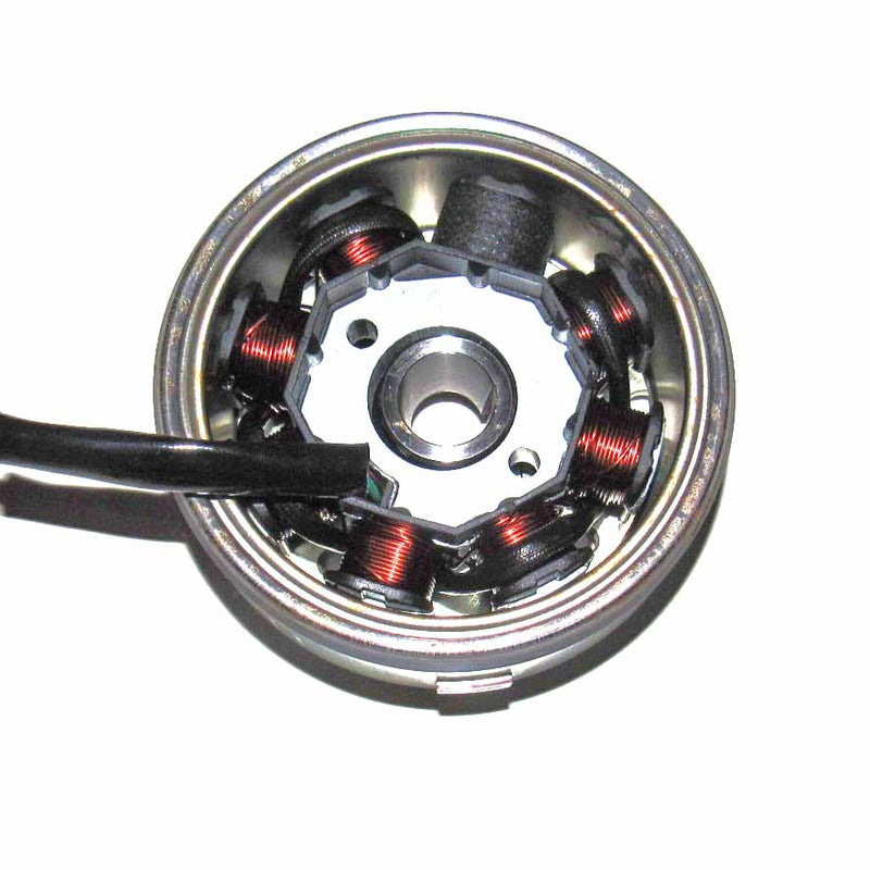 GY6 150cc 8 Pole Stator Magneto, Flywheel, Flwheel Puller Tool & Cooling Fan  Fits a variety of Scooters, Go Karts & ATV's with the GY6-150 Engine  Stator Dimensions=8 Coils 3 Pin in 4 Pin Jack + 2 Wires  OD=88 ID=29 H=28 Bolts c/c=41 Pickup C