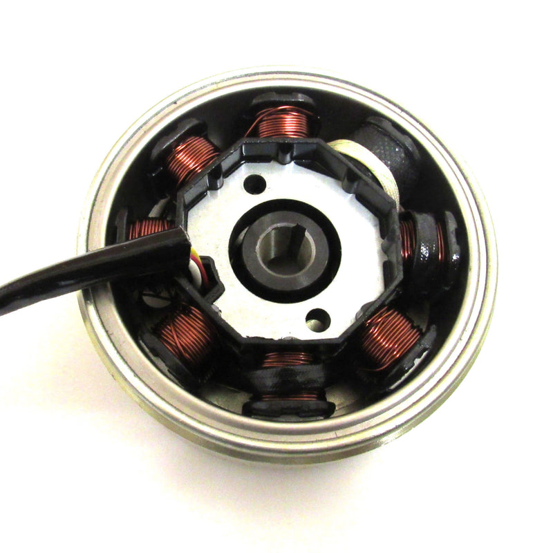 GY6 50cc 8 Pole Stator Magneto, Flywheel, Flwheel Puller Tool & Cooling Fan  Fits a variety of GY6-50cc Scooters  Stator Dimensions=8 Coils   2 Pin in 3 Pin Jack + 2 Wires  Pickup Coil C/C=40