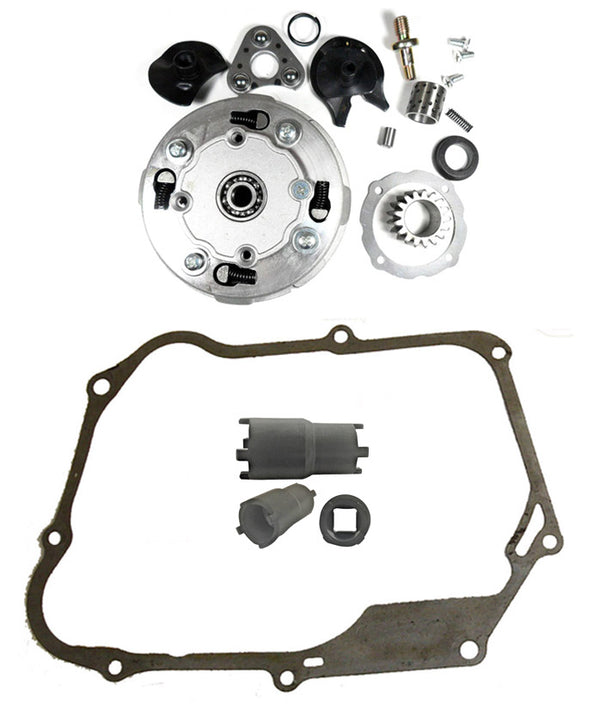Rear Clutch  50-125cc Honda Copy Semi Auto, with the Clutch Nut Socket and Clutch Cover Gasket. Fits a variety of ATVs & Dirtbikes.