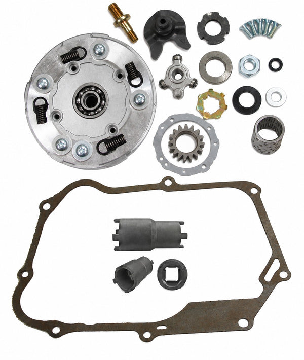Rear Clutch  50-125cc Honda Copy Semi Auto, with the Clutch Nut Socket and Clutch Cover Gasket. Fits a variety of ATVs & Dirtbikes.