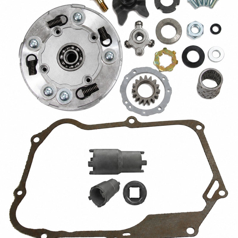 Rear Clutch  50-125cc Honda Copy Semi Auto, with the Clutch Nut Socket and Clutch Cover Gasket. Fits a variety of ATVs & Dirtbikes.