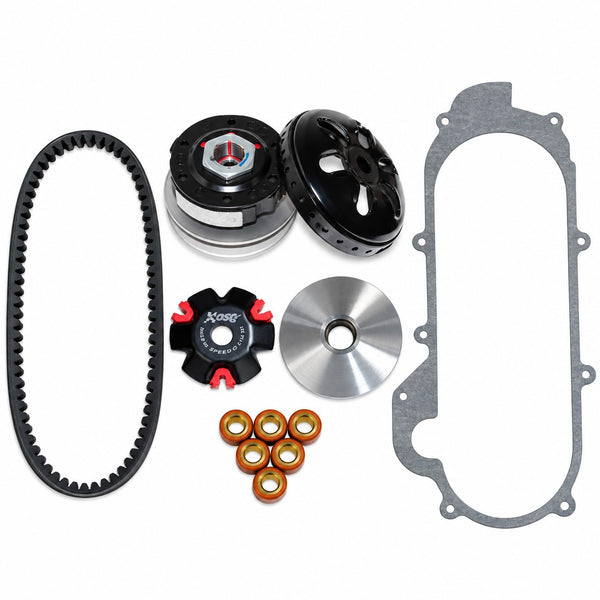 High Performance 50cc Short Case Scooter Clutch & Belt Kit- Front Clutch Variator, Rear Clutch Pulley, PowerLink Drive Belt & Belt Cover Gasket, Increased Performance Potential