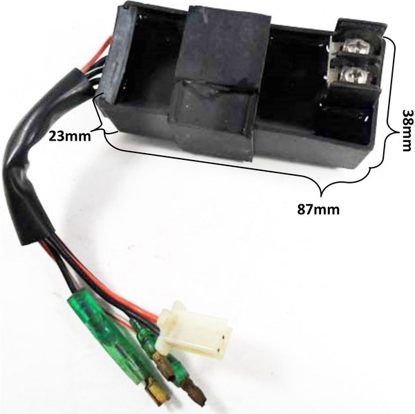 CDI Box 2 Stroke  Alpha Sports Kolt 50  49-90cc Taiwan ATVs, Scooters  2 pin jack, 1 FM plug, 2 male plugs, 2 screws  87x38x23