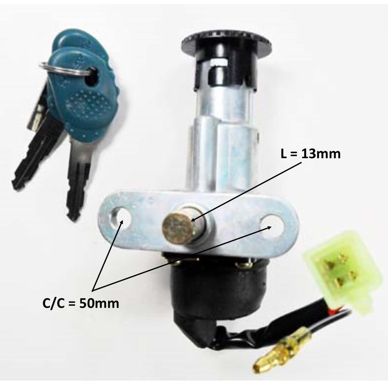 Ignition Switch  4 Pins in 4 Pin FM Jack + 1 Wire  Bolts c/c=50mm Shaft L=13mm  Fits Alpha Sports (Tomberlin) Kaliber RS Scooter