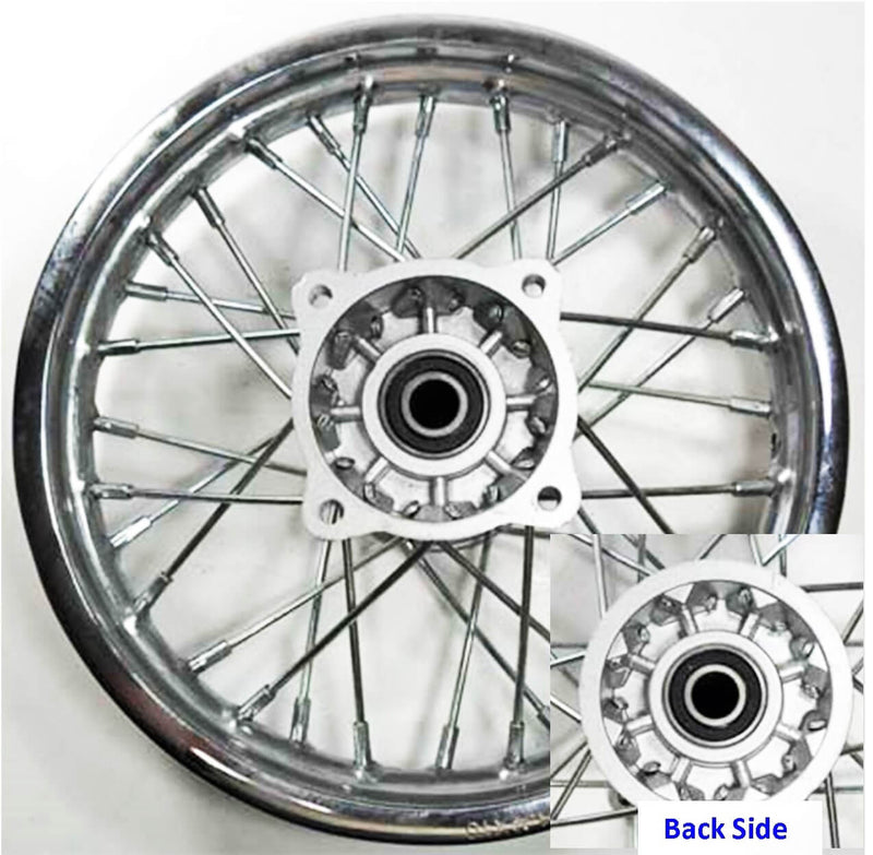 Front Rim (Chrome) 1.40x10 Disc Brake  Bolts Cross c/c=92mm, adjacent=65mm, 15mm axle  Fits Tomberlin 110cc Dirtbike