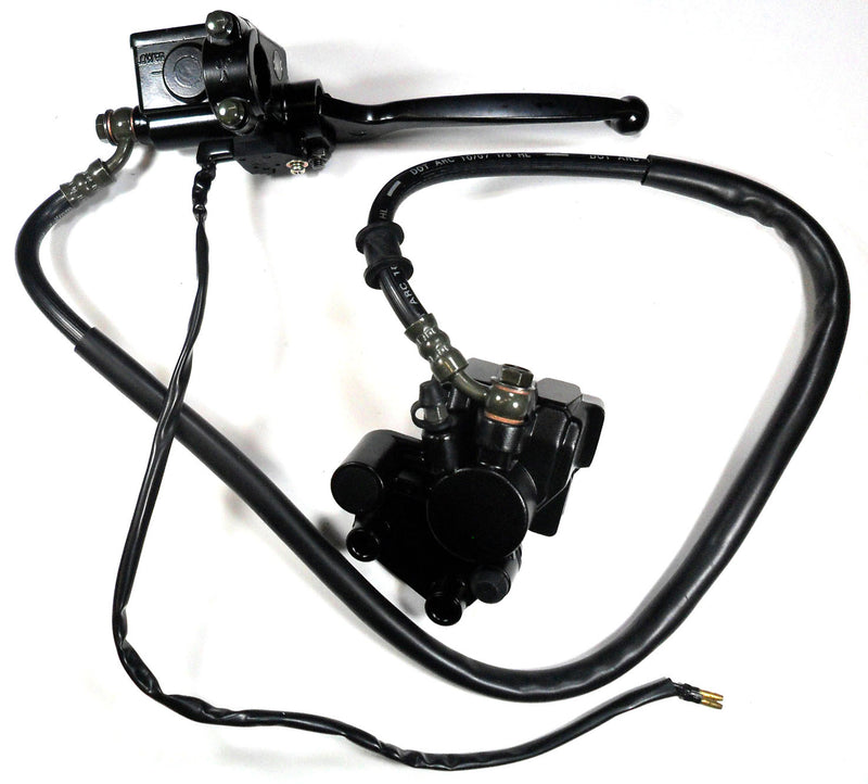 Front Brake Assembly  49-150c Chinese Scooters + Some Mopeds  Line=36in 2 wires  Caliper bolts c/c=43 L=100 W=70mm
