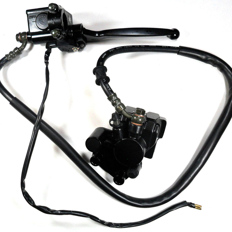 Front Brake Assembly  49-150c Chinese Scooters + Some Mopeds  Line=36in 2 wires  Caliper bolts c/c=43 L=100 W=70mm
