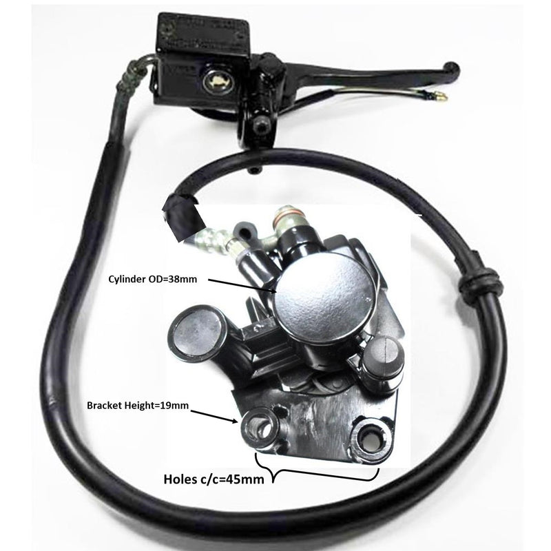 Front Brake Assembly  49-150c Chinese Scooters + Some Mopeds  Line=36in 2 wires  Caliper bolts c/c=43 L=100 W=70mm