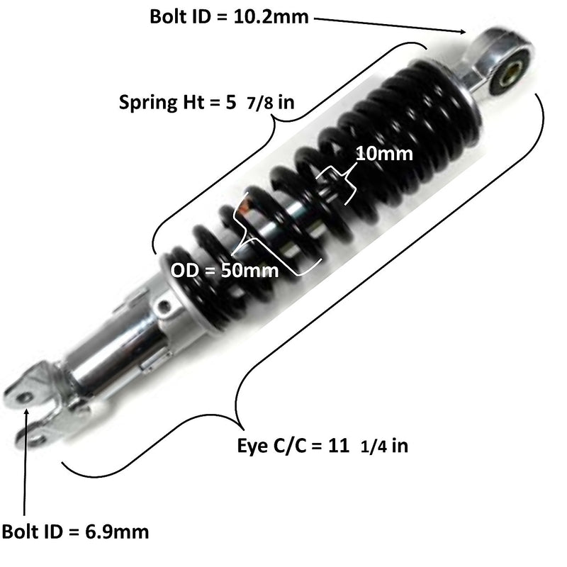 Spring Ht Rear Shock Eye c/c= 11 1/4in Spring Ht=5 7/8in Spring OD= 50mm Spring ...